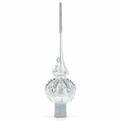 White Jewels on Silver Glass Christmas Tree Topper 11 Inches Cartsfy Inc.
