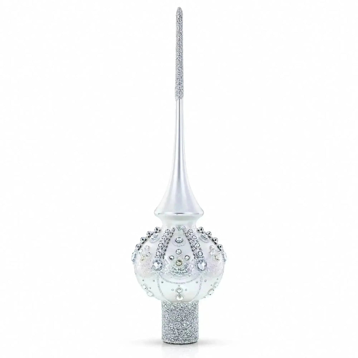 White Jewels on Silver Glass Christmas Tree Topper 11 Inches Cartsfy Inc.