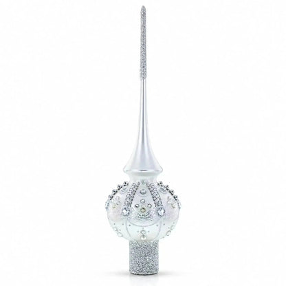 White Jewels on Silver Glass Christmas Tree Topper 11 Inches Cartsfy Inc.