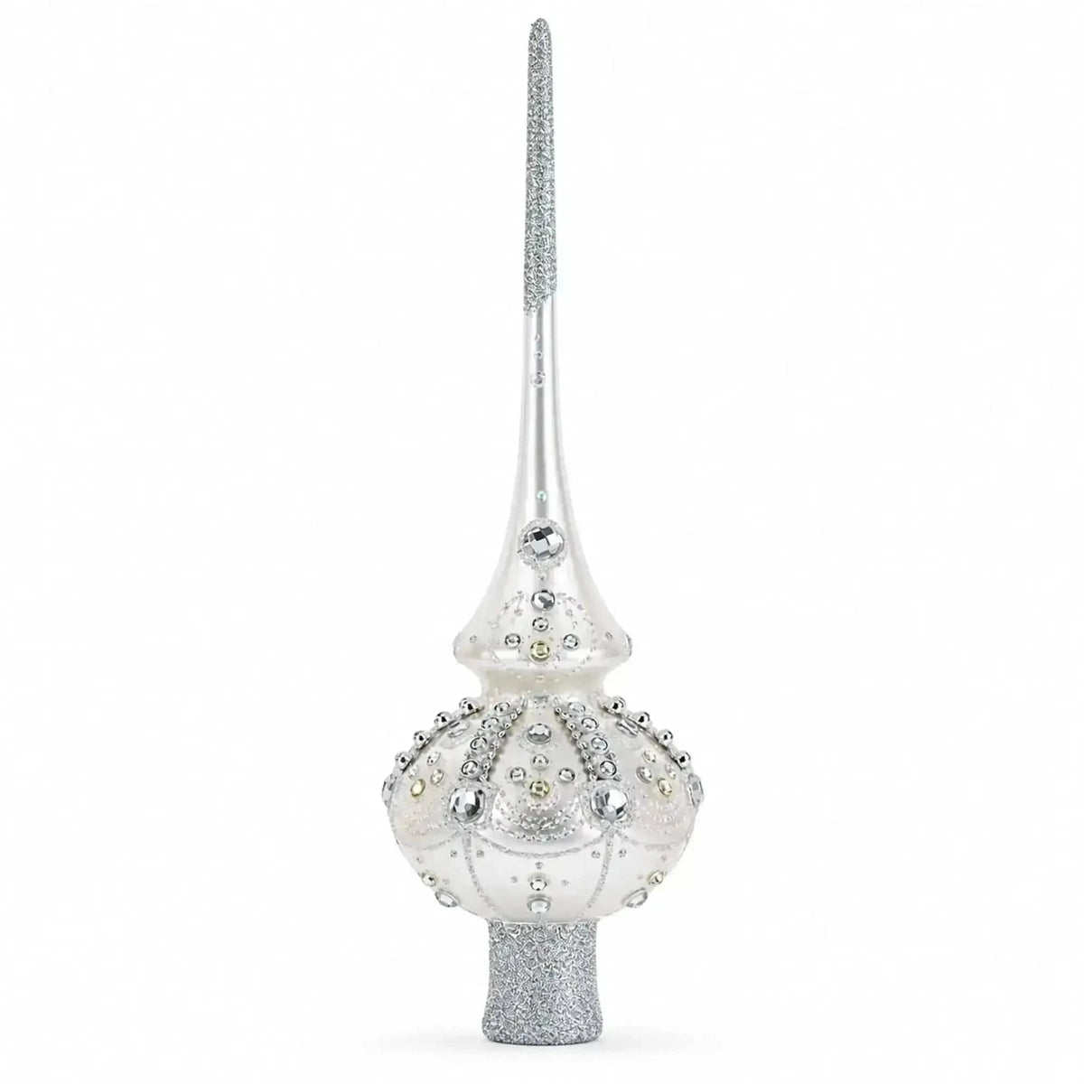 White Jewels on Silver Glass Christmas Tree Topper 11 Inches Cartsfy Inc.