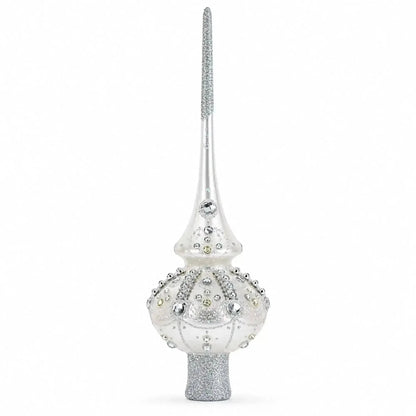 White Jewels on Silver Glass Christmas Tree Topper 11 Inches Cartsfy Inc.