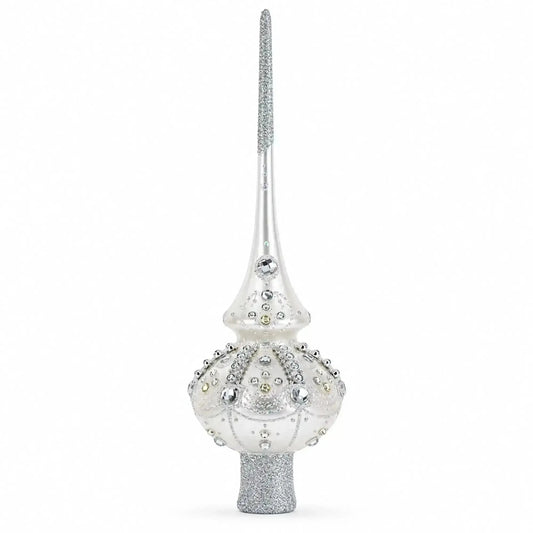 White Jewels on Silver Glass Christmas Tree Topper 11 Inches Cartsfy Inc.