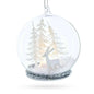 Winter Forest Snow Globe with White Deer Glass Christmas Ornament