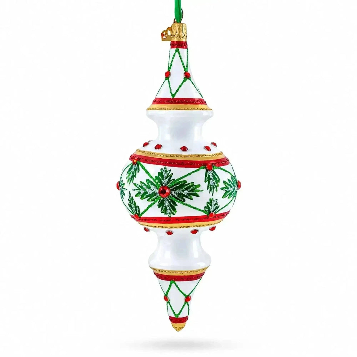 Winter Lattice & Holly Star Jeweled Double-Ended Finial Drop Glass Christmas Ornament Cartsfy Inc.