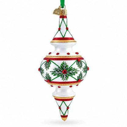 Winter Lattice & Holly Star Jeweled Double-Ended Finial Drop Glass Christmas Ornament Cartsfy Inc.