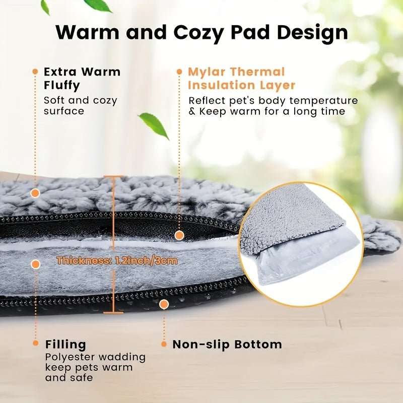 Gray pet mattress with thick padded top and zippered edge; non-slip base detail