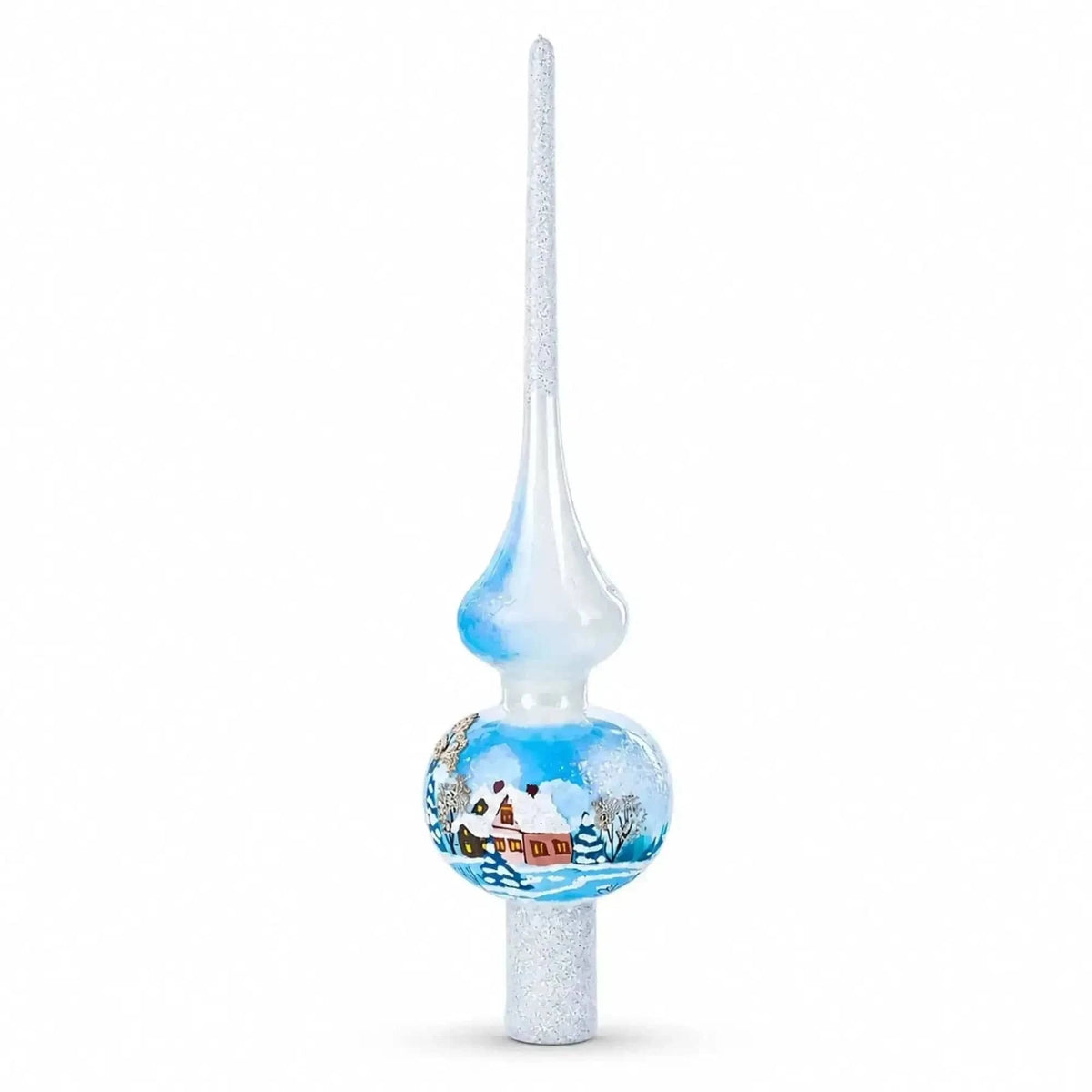 Winter Wonderland Scene with Sparkling Snow Glass Christmas Tree Topper 11 Inches Cartsfy Inc.