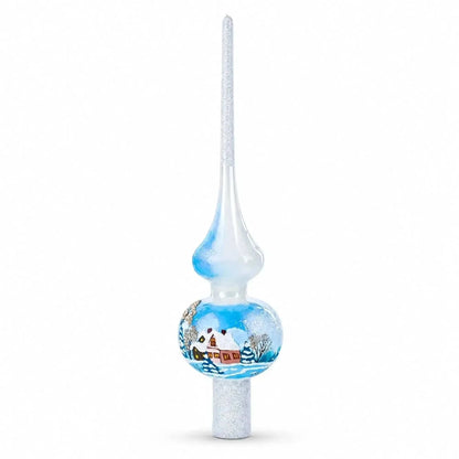 Winter Wonderland Scene with Sparkling Snow Glass Christmas Tree Topper 11 Inches Cartsfy Inc.