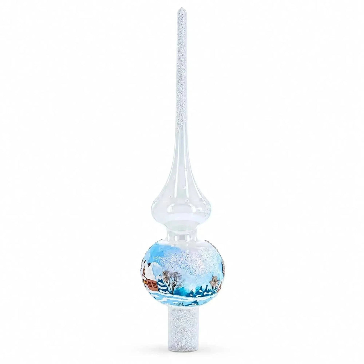 Winter Wonderland Scene with Sparkling Snow Glass Christmas Tree Topper 11 Inches Cartsfy Inc.