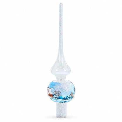 Winter Wonderland Scene with Sparkling Snow Glass Christmas Tree Topper 11 Inches Cartsfy Inc.