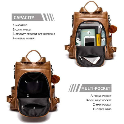 Women Backpack Purse PU Leather Anti - theft Casual Shoulder Bag - Cartsfy Inc.