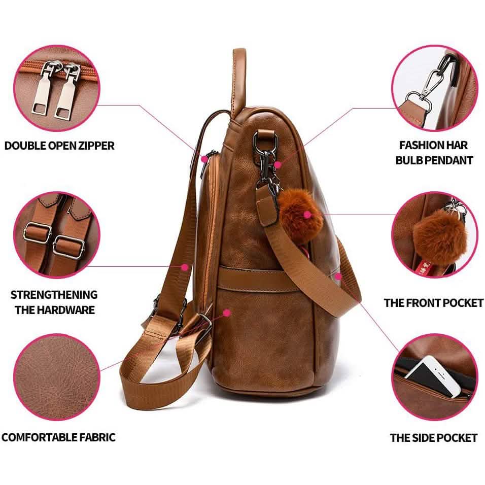 Women Backpack Purse PU Leather Anti - theft Casual Shoulder Bag - Cartsfy Inc.