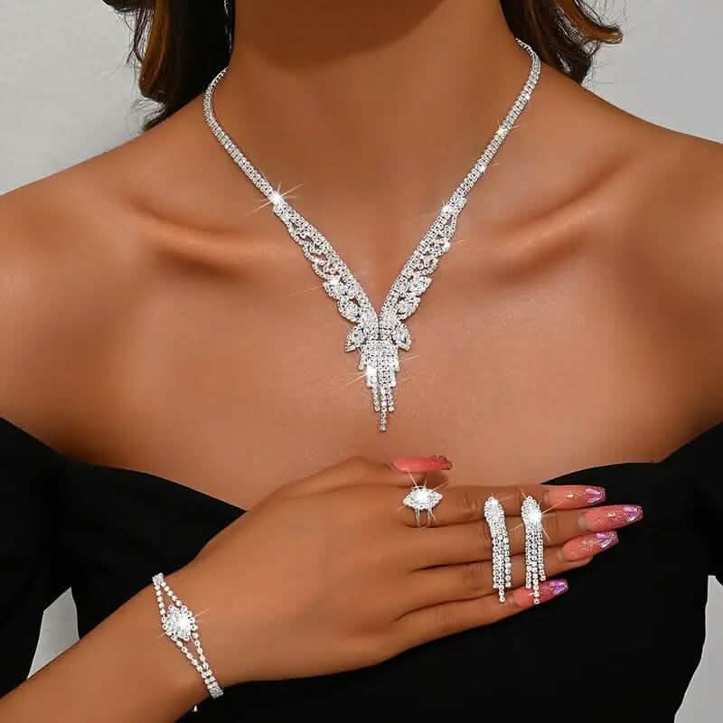 Rhinestone pendant necklace with matching bracelet