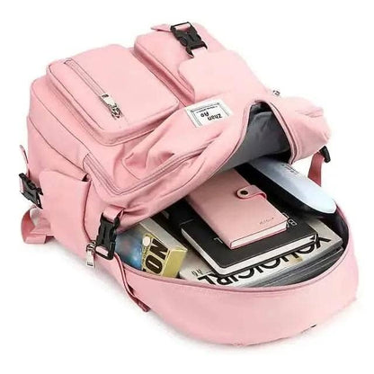 Women's Oxford Fabric Adjustable Large Capacity Backpack DailySale Black Purple Pink Black-Purple-Pink-Beige-