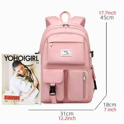 Women's Oxford Fabric Adjustable Large Capacity Backpack DailySale Black Purple Pink Black-Purple-Pink-Beige-