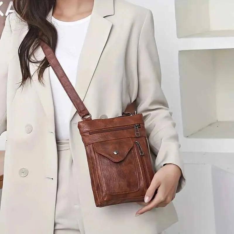 Women’s Vintage Leather Crossbody Bag DailySale Brown Black Brown-Black-