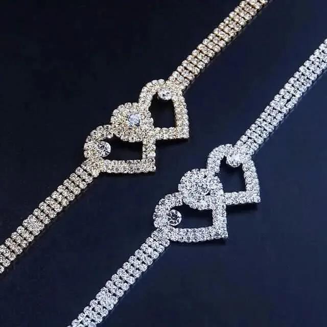Women's White Ankle Bracelet Chandelier Heart DailySale Silver Gold Silver-Gold-