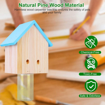 Wood Carpenter Bee Trap Outdoor Natural Pine Wood - Cartsfy Inc.