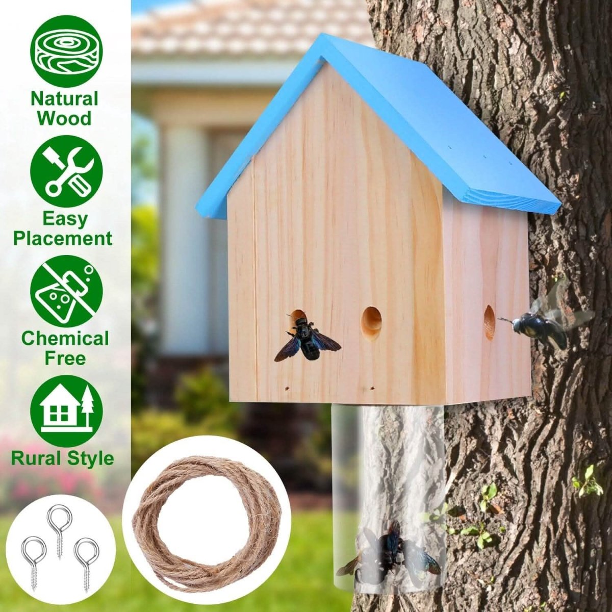 Wood Carpenter Bee Trap Outdoor Natural Pine Wood - Cartsfy Inc.
