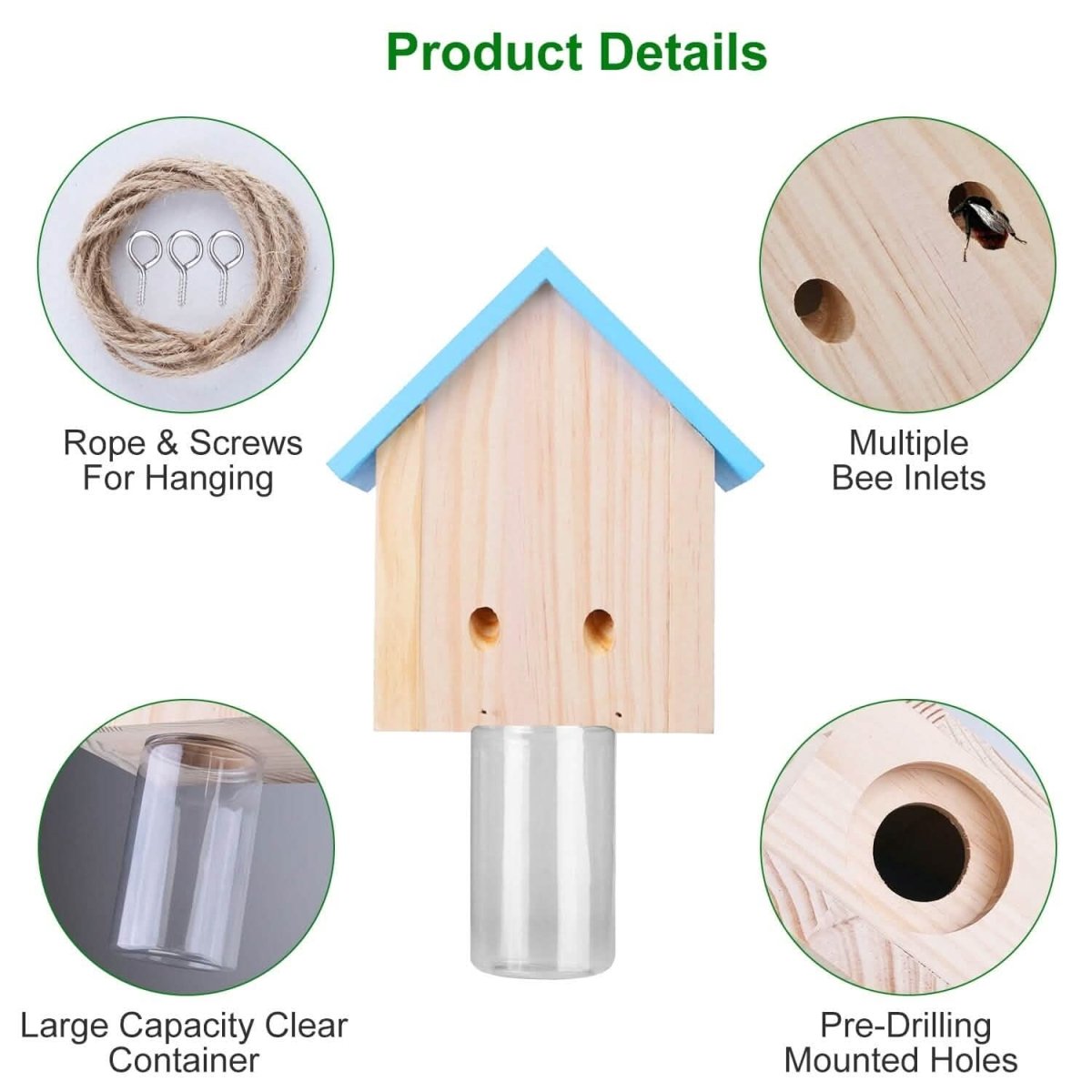 Wood Carpenter Bee Trap Outdoor Natural Pine Wood - Cartsfy Inc.