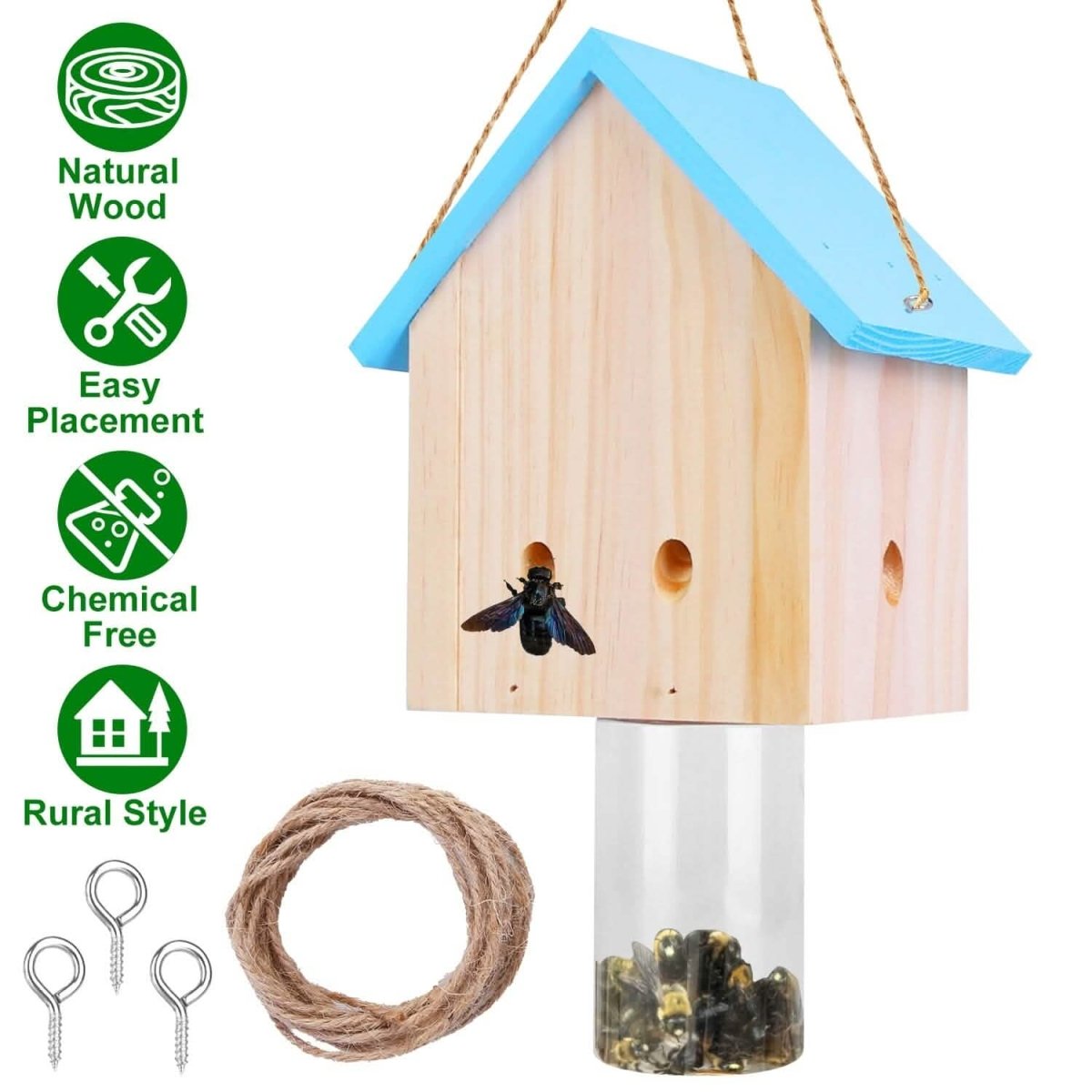 Wood Carpenter Bee Trap Outdoor Natural Pine Wood - Cartsfy Inc.