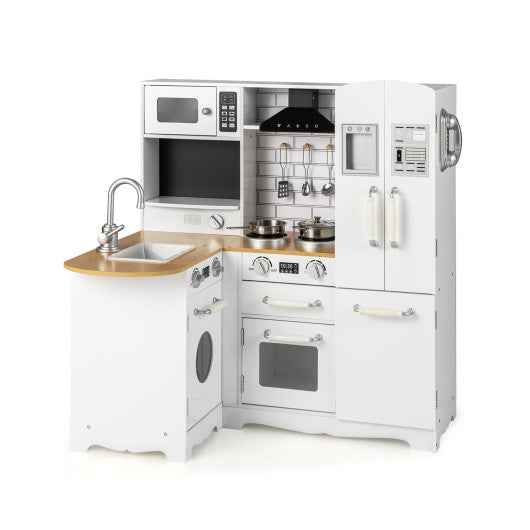 Wooden Kid's Corner Kitchen Playset with Stove for Toddlers-Natural & White Cartsfy Inc.