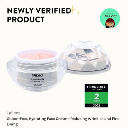 EpiLynx EpiSilk Crystal cream jar with clear faceted lid and visible pink cream inside.