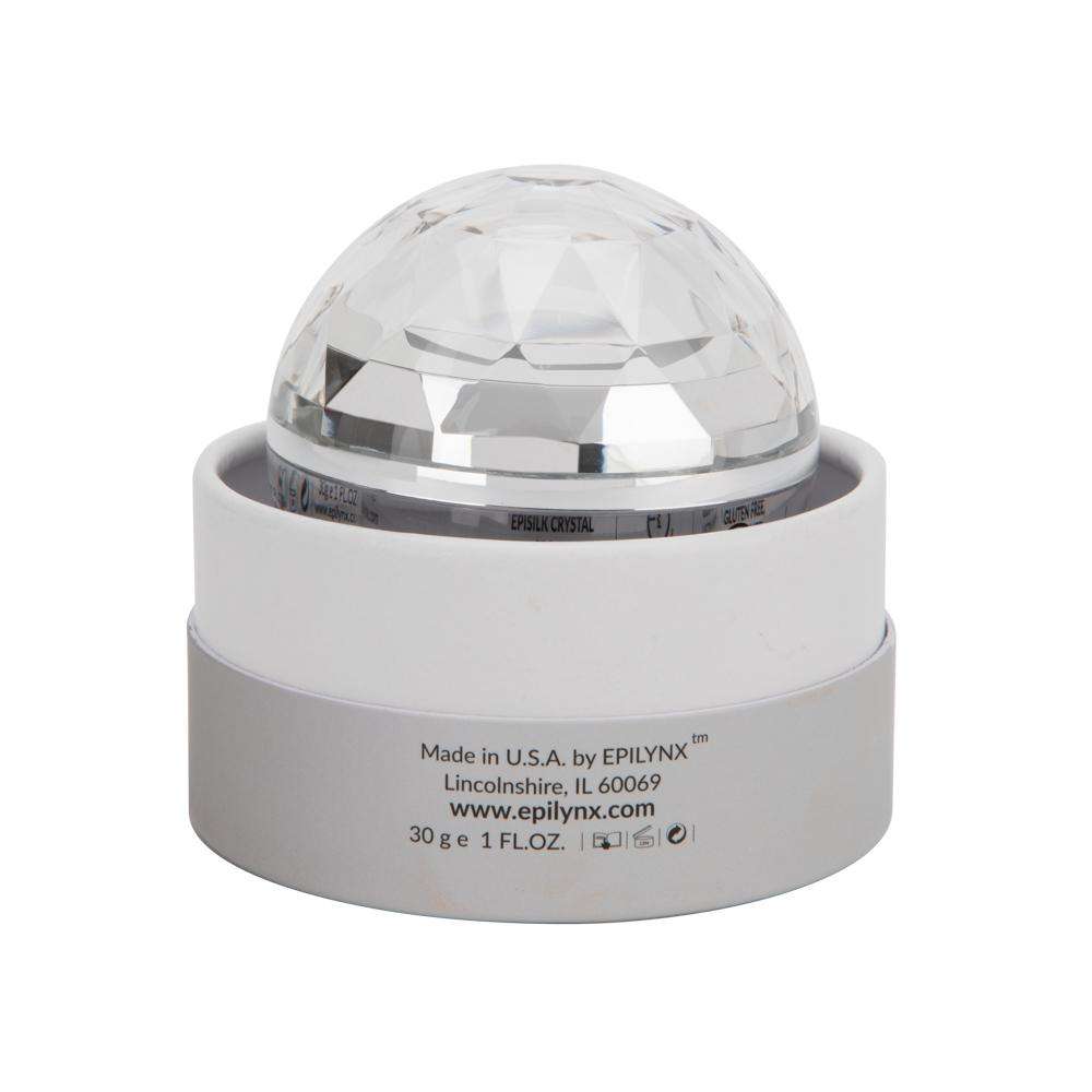 EpiLynx EpiSilk Crystal cream jar with clear dome lid and silver-toned base label.