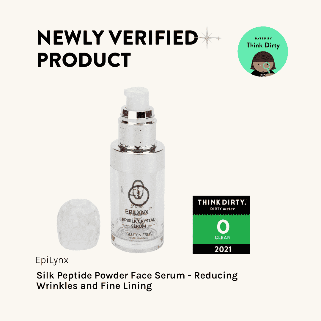 EpiLynx Silk Peptide powder face serum bottle with “Newly Verified Product” badge