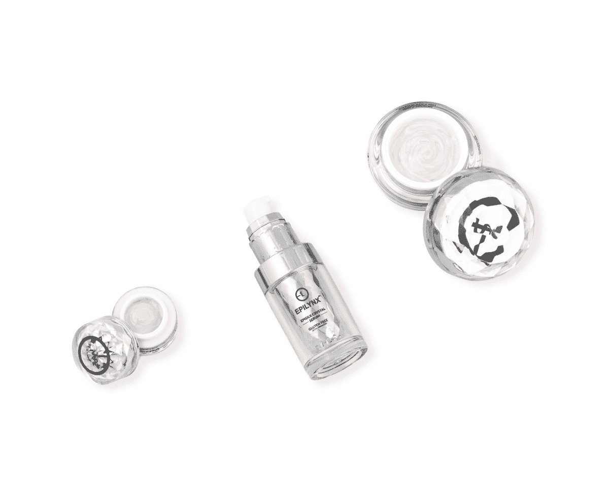 3-piece skincare set: clear pump bottle and two jar containers, one open