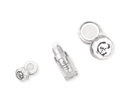 3-piece skincare set: clear pump bottle and two jar containers, one open