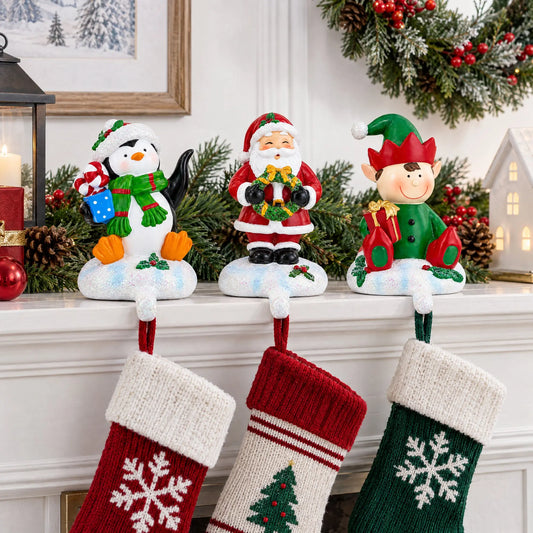 Set of 3 Christmas Stocking Holders - Santa Penguin Elf Mantel Hooks BestPysanky Default Title Default Title-