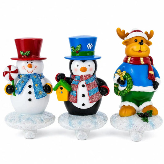 Set of 3 Christmas Stocking Holders - Snowman Penguin Reindeer Mantel Hooks BestPysanky Default Title Default Title-