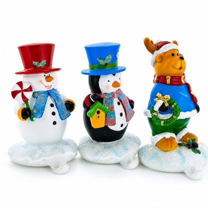 Set of 3 Christmas Stocking Holders - Snowman Penguin Reindeer Mantel Hooks
