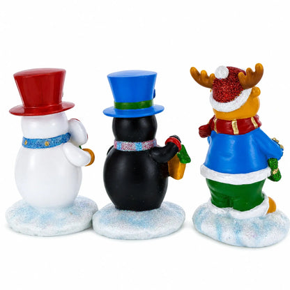 Set of 3 Christmas Stocking Holders - Snowman Penguin Reindeer Mantel Hooks