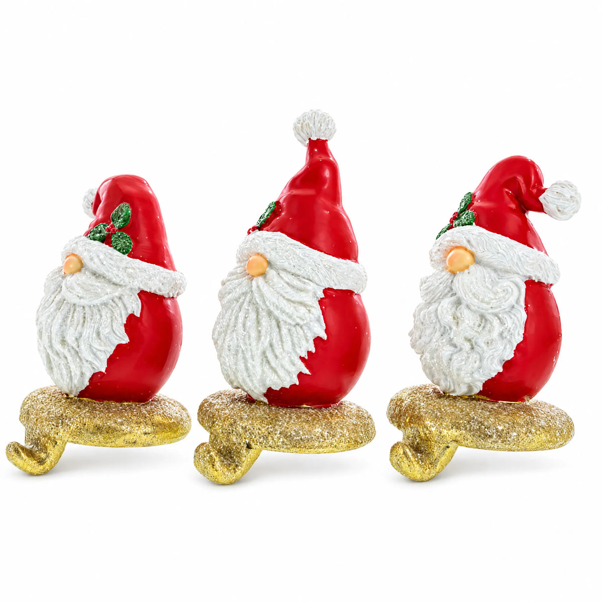 Set of 3 Santa Gnome Stocking Holders - Festive Christmas Mantel Hooks