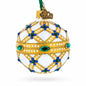 Yellow Trellis, Green Gems & Royal Blue Accents Glass Ball Christmas Ornament 2.4 Inches Cartsfy Inc.